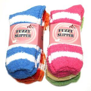 Weitzner Cozy Fuzzy Slipper Grip Socks 6 Pair Blue Pink Size 9-11